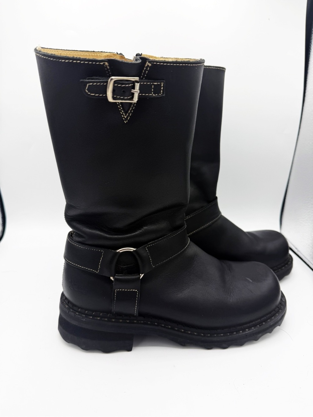 John Fluevog Moto Lug Sole Boots Straps Black 7